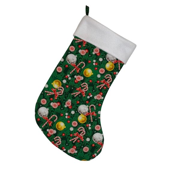 Handmade Christmas Stocking: Vintage Candy Canes with White Cuff 17.5 In - Picture 1 of 2